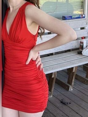 Superdown Red Ruched Mini Dress